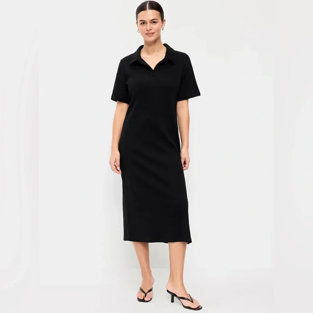 NEW! Old Navy Black Short-Sleeve Polo Midi Dress - Size XS TALL  🪗